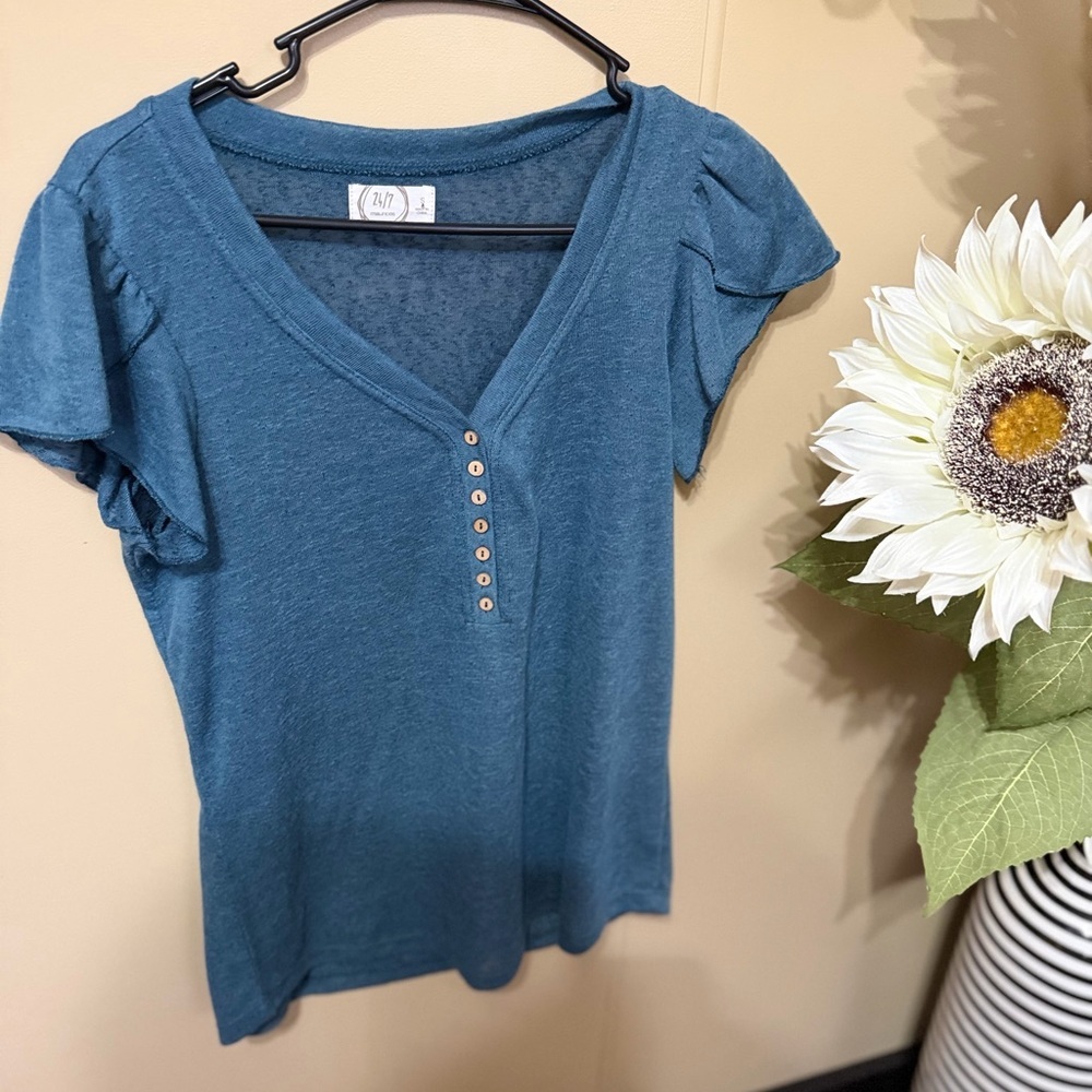 Maurices Teal Button-Detail Short Sleeve Top